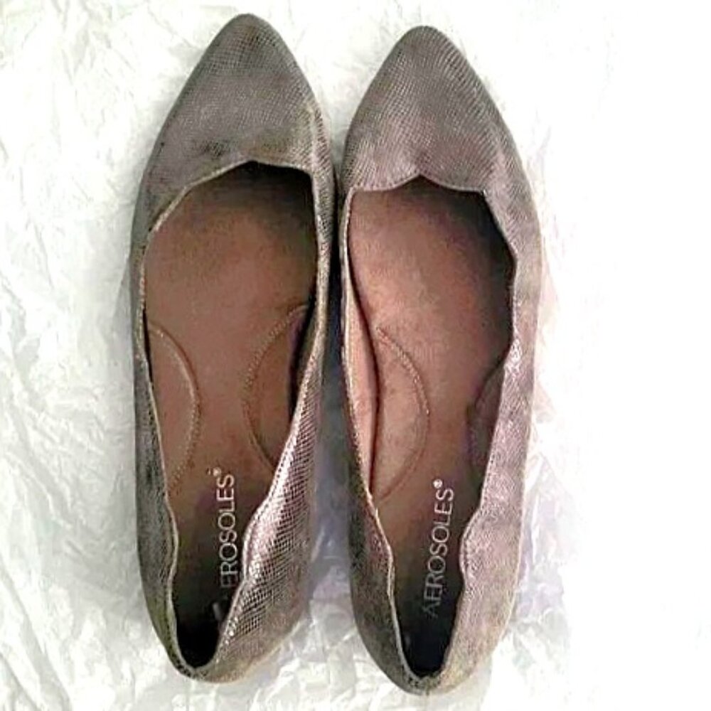 NWOT Aerosoles Women Metallic Snakeskin Leather Flats Size US 9